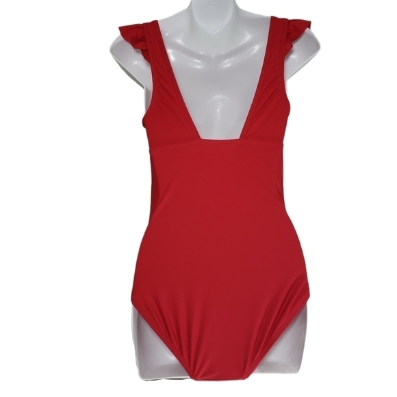 Kona Sol Red Ruffle One-Piece Swimsuit Sz XS (0-2) - Picture 3 of 5